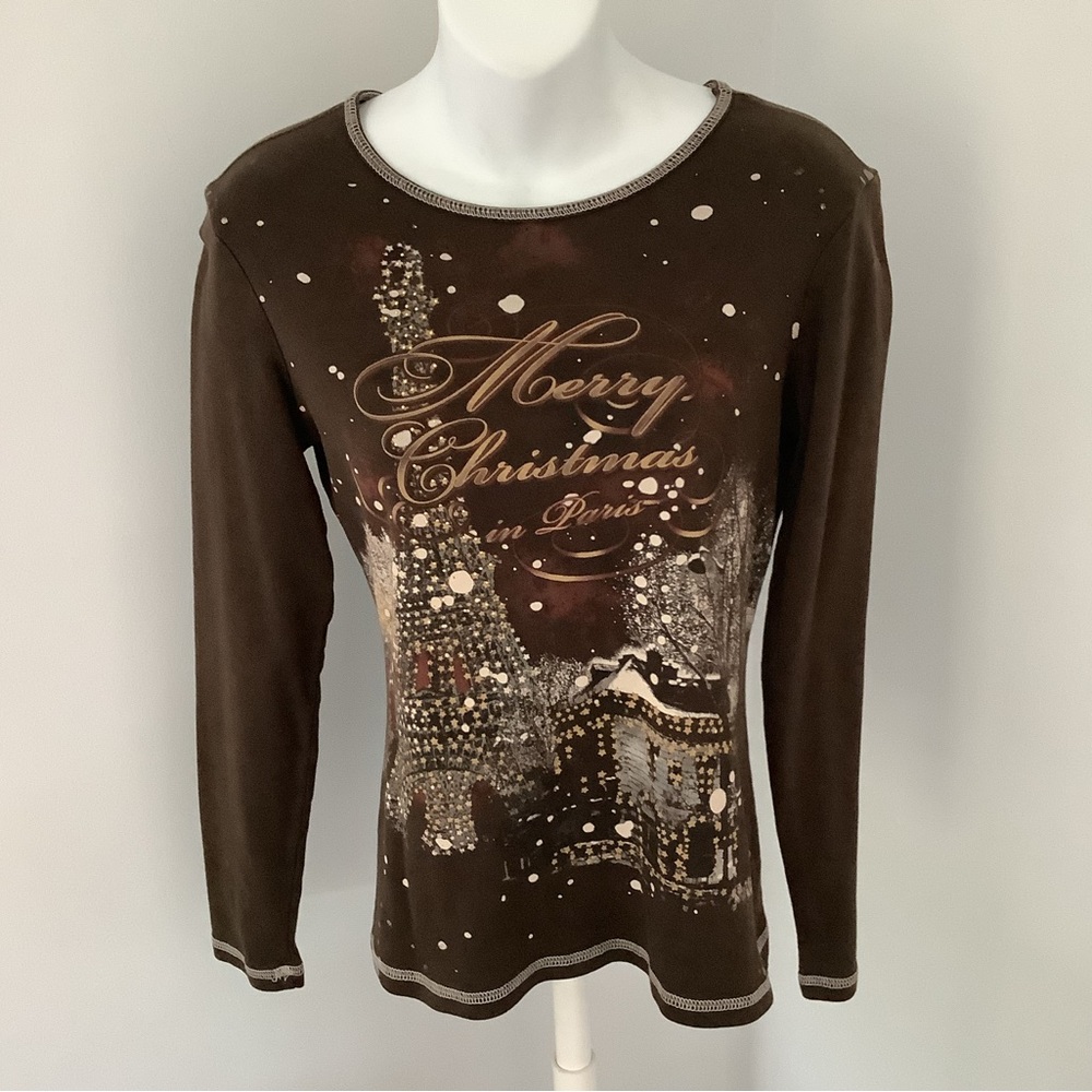 Blue canyon  Christmas in Paris Brown Long-Sleeve Women's Top